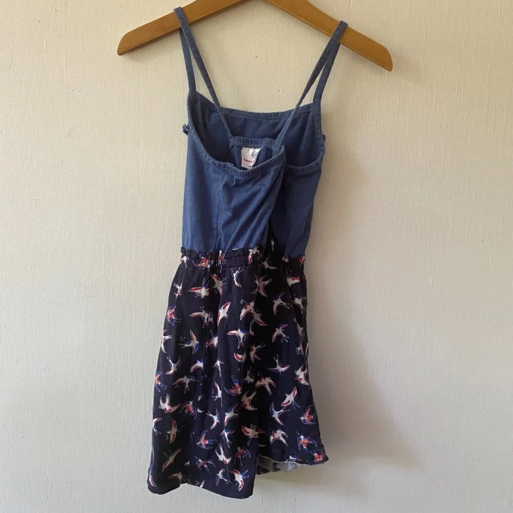 Hanna Andersson‎ Kids Dress Girls Size 6 Bird Print Denim Strappy